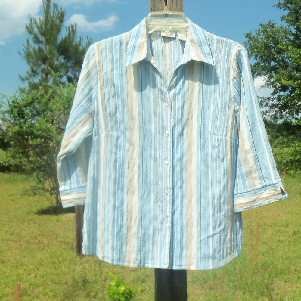 Kim Rogers 10 Petite blue stripe shirt top